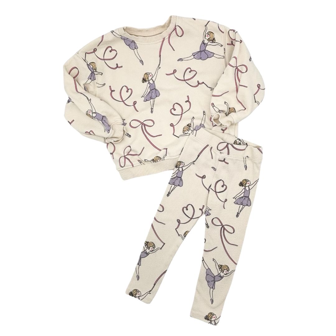 Zara cream ballerina sweatshirt/pant set, 4 years