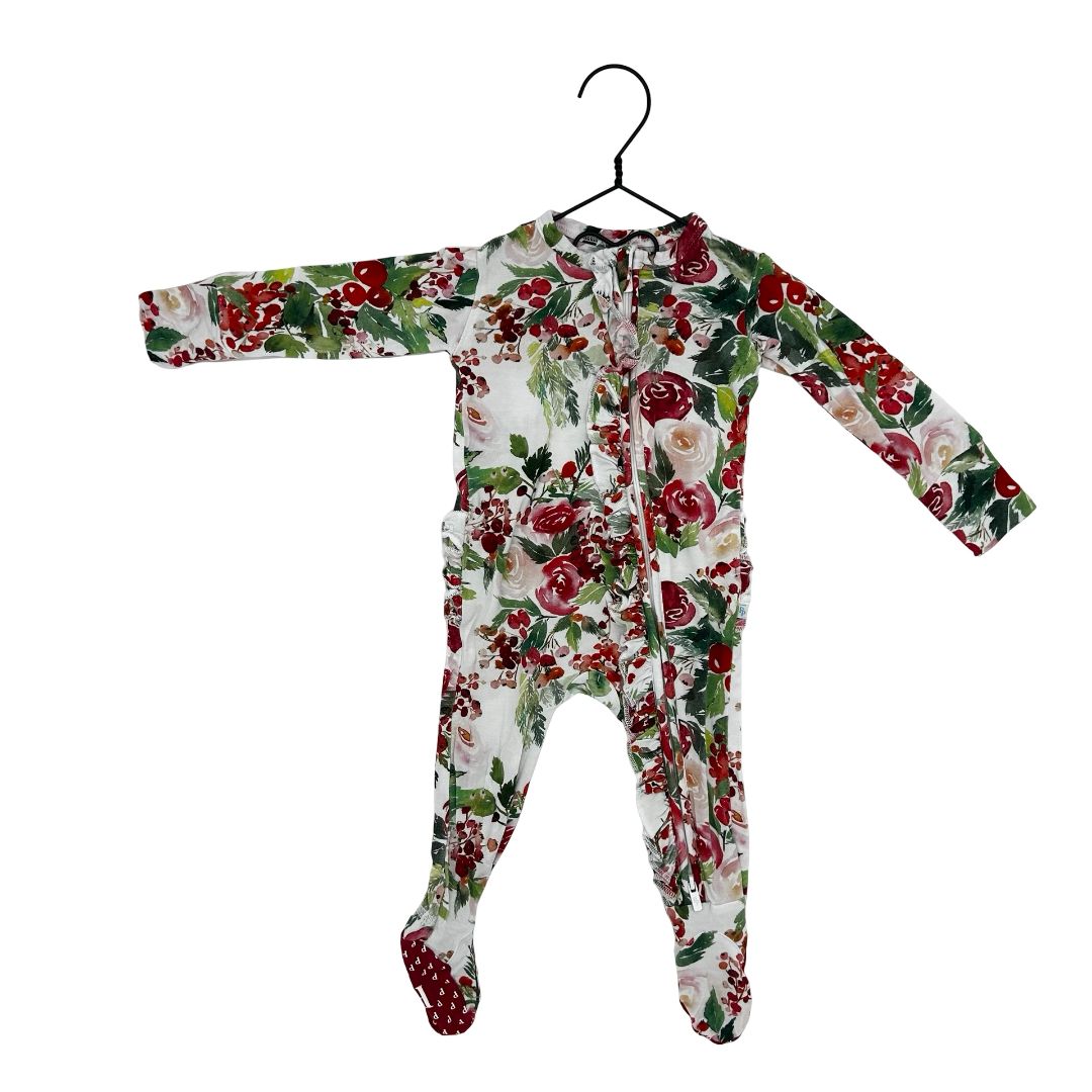 Posh Peanut red roses slepper w/ruffles, 3-6 monthd