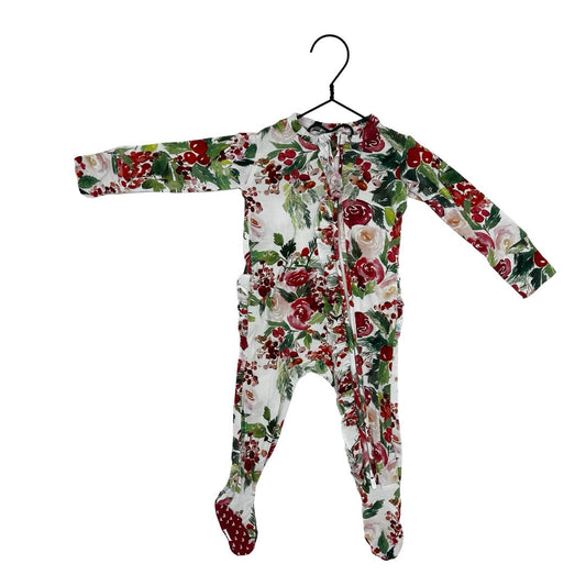 Posh Peanut red roses slepper w/ruffles, 3-6 monthd