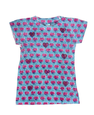 Stella Blu Blue T-Shirt with Pink and Pink Sequin Hearts, 6 years