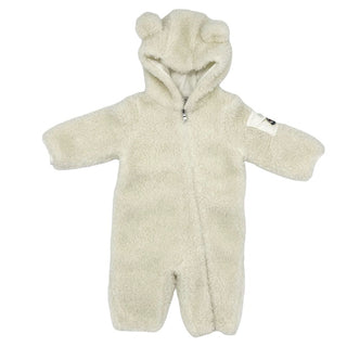 Moncler cream teddy bear fleece logo patch snowsuit jacket, 3-6 months