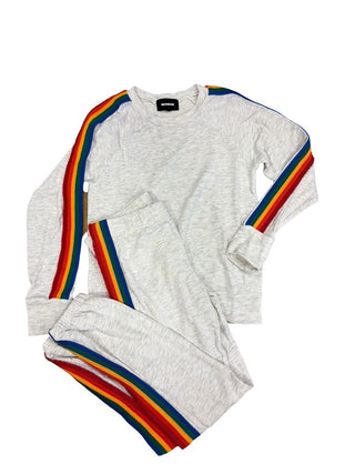 Monrow Light Grey Heathered Set with Rainbow Stripes, 8 years