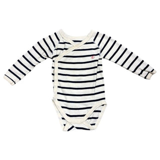Petit Bateau White and Blue Striped Long Sleeve Onesie, 6 months