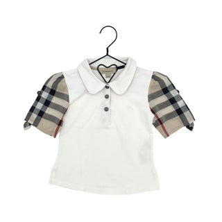 Burberry white collared tshirt w/plaid, 4 years