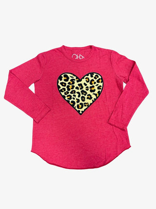 Chaser Red Longsleeve with Leopardprint Heart, 8 years