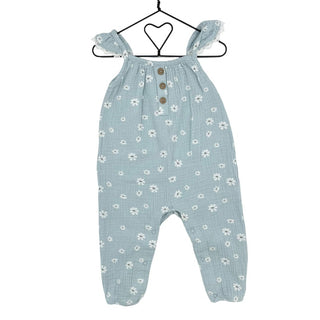 Emily and Oliver blue w/flowers romper, 12 months