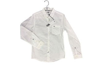 Karl Lagerfeld Kids White Button Down Dress Shirt with Black Embroidery, 10 years