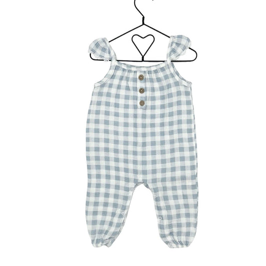 Emily and Oliver blue gingham romper, 6-9 months