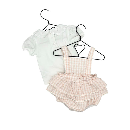 Joie shirt/romper pink gingham set, 3-6 months