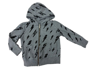 Rockets of Awesome Grey Zip Up Hoodie with Black Lightning Pattern, 4-5 years