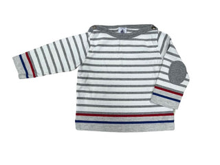 Petit Bateau Grey and White Stripe Knit Sweater, 12 months