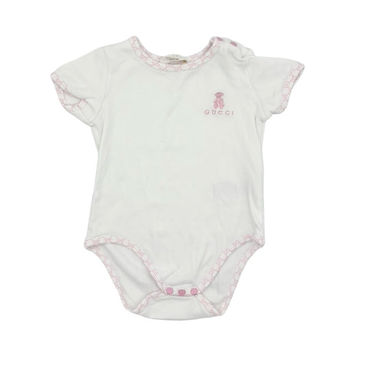 Gucci White w/pink logo trim onesie, 12 months