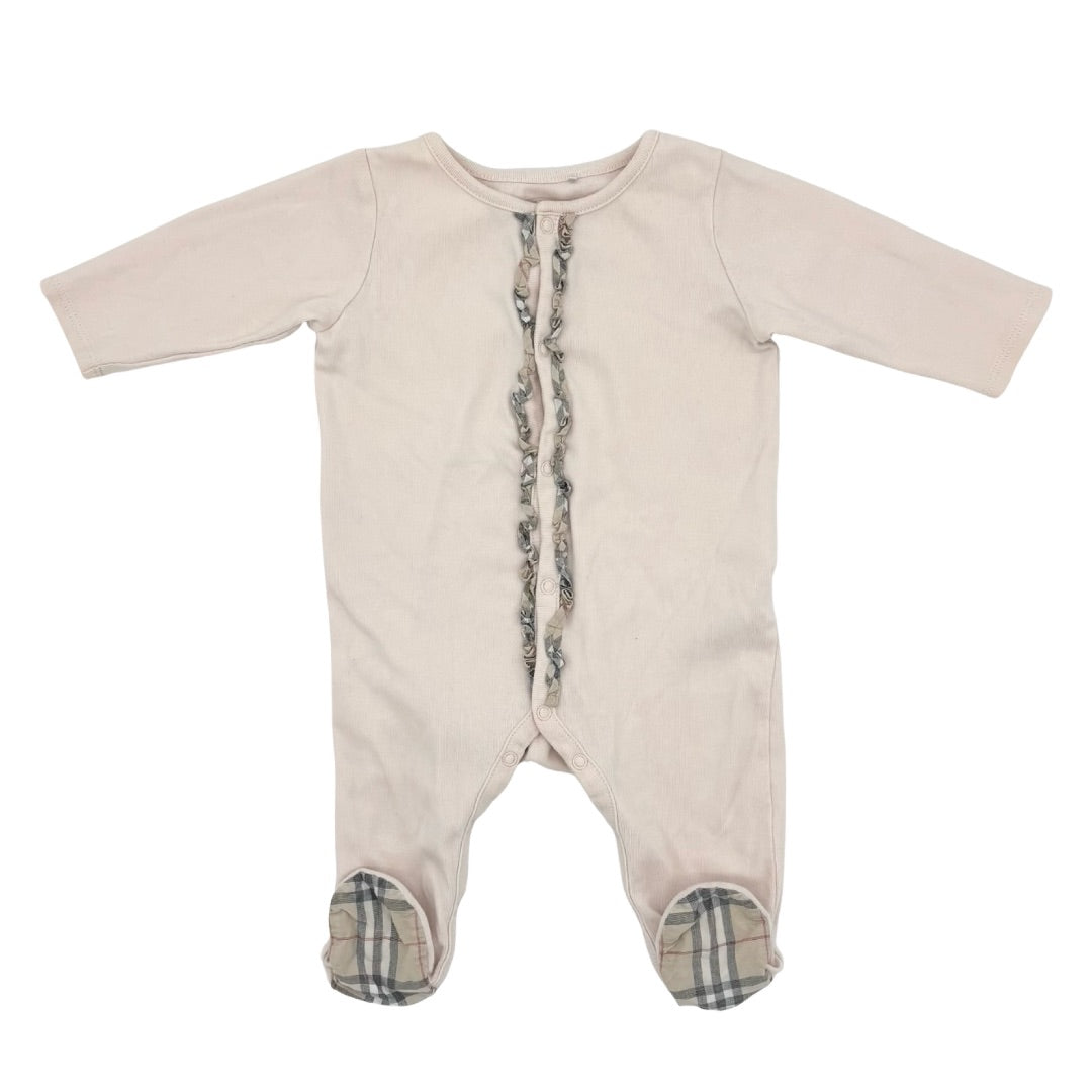 Burberry Pink w/check ruffles sleeper/playsuit, 3 months