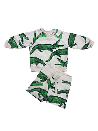 Mini Rodini Crocodile Pattern Sweater and Shorts Set, 0-3 months