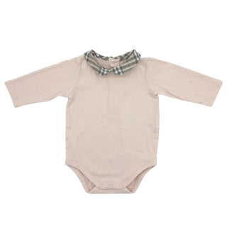 Burberry Pink long sleeve onesie w/check collar, 3 months