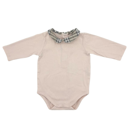 Burberry Pink long sleeve onesie w/check collar, 3 months