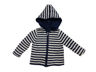 No Brand Cashmere Navy and Grey Zip Up Hooded Sweater, 12-18 months
