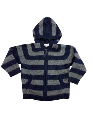 Leon Cashmere Navy and Grey Zip-Up Hoodie, 12 months