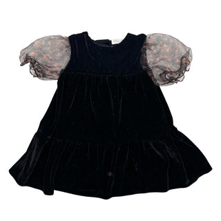 Zara Black velour w/floral sleeves dress, 2-3 years