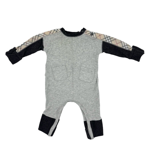 Burberry Grey w/check trim sleeper/playsuit, 3 months