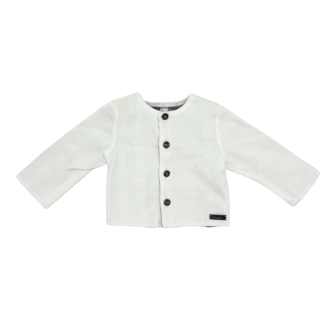 Burberry White cotton cardigan w/check inside, 3 months