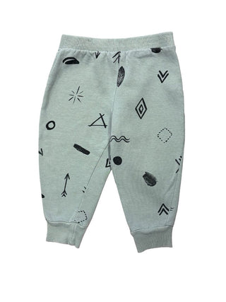 Bobo Choses Dusty Sage Green Sweatpants with Black Patterns, 12-18 months