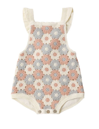 Rylee + Cru Crochet Romper in Pink, Ivory and Blue - New With Tags, 6-12 months