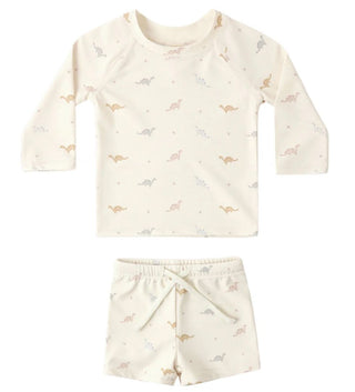 Quincy Mae Finn Rashguard and Short Set in Dino Print - New With Tags, 3-6 months