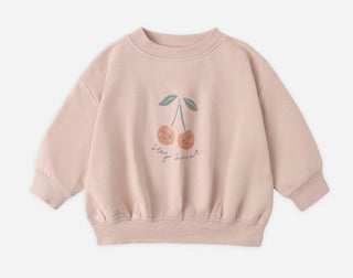 Quincy Mae Relaxed Sweatshirt in Blush with Cherry Graphic - New With Tags, 3-6 months