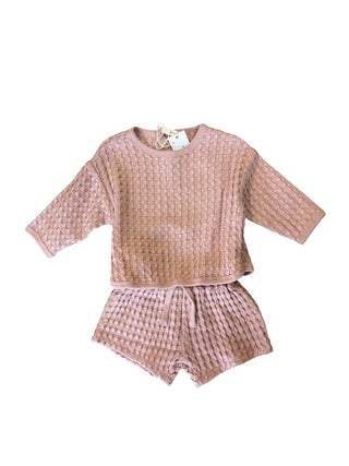 Quincy Mae Dusty Rose Flynn Set with Shorts and Tee - New With Tags, 3-6 months