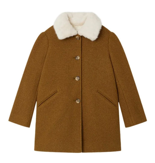 Bonpoint Temaggie Fur Collar Boiled wool Coat camel, 12 years