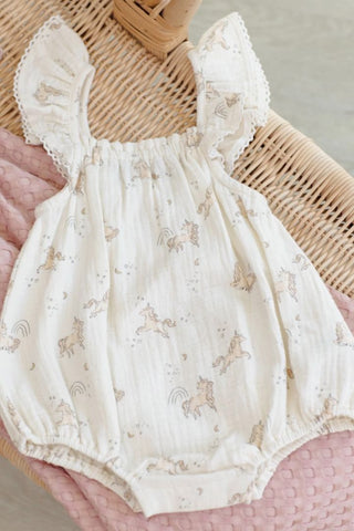 Quincy Mae Bonnie Romper in Unicorn Print - New With Tags, 3-6 months