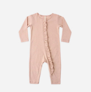 Quincy Mae Ruffle Jumpsuit in Melon Pink - New With Tags, 3-6 months