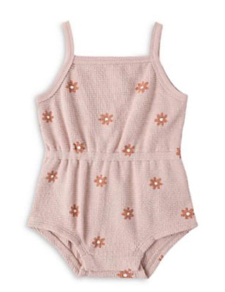 Quincy Mae Waffle Cinch Romper in Pink Daisy Blush -  New With Tags, 3-6 months