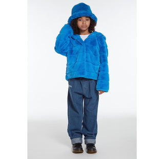 Apparis kids' Goldie Faux-Fur Hooded Coat in Azure Blue, 12 years