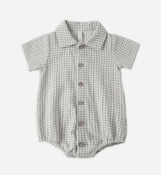 Quincy Mae Matteo Romper in Sage Green Gingham - New With Tags, 3-6 months