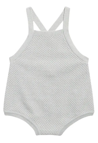 Quincy Mae Caleb Knit Shortall Romper in Heathered Sky Blue - New With Tags, 3-6 months