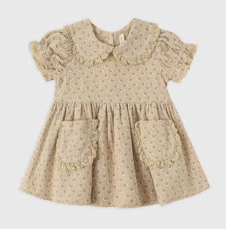 Quincy Mae Marisol Dress in French Flora Print, Butterscotch Colour, 3-6 months