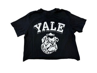 Yale University Cropped Black Tee with "Yale" Logo, Medium