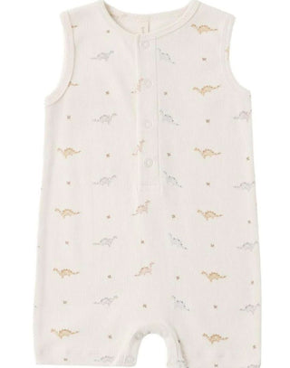 Quincy Mae Ribbed Henley Romper in Dino Pattern - New With Tags, 3-6 months