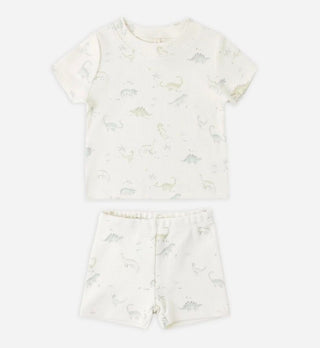 Quincy Mae Summer Pajama Set in Ivory with Dinosaur Print  -  New With Tags, 3-6 months