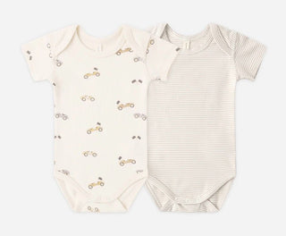 Quincy Mae Short Sleeve Bodysuit Pack, Racecar and Oat Stripe  -  New With Tags, 3-6 months