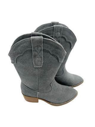 Rylee + Cru dusty blue suede western boots, 10 little kid