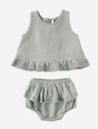 Quincy Mae Ruffled Tulip Top and Bloomer Set in Sage Green - New With Tags, 3-6 months