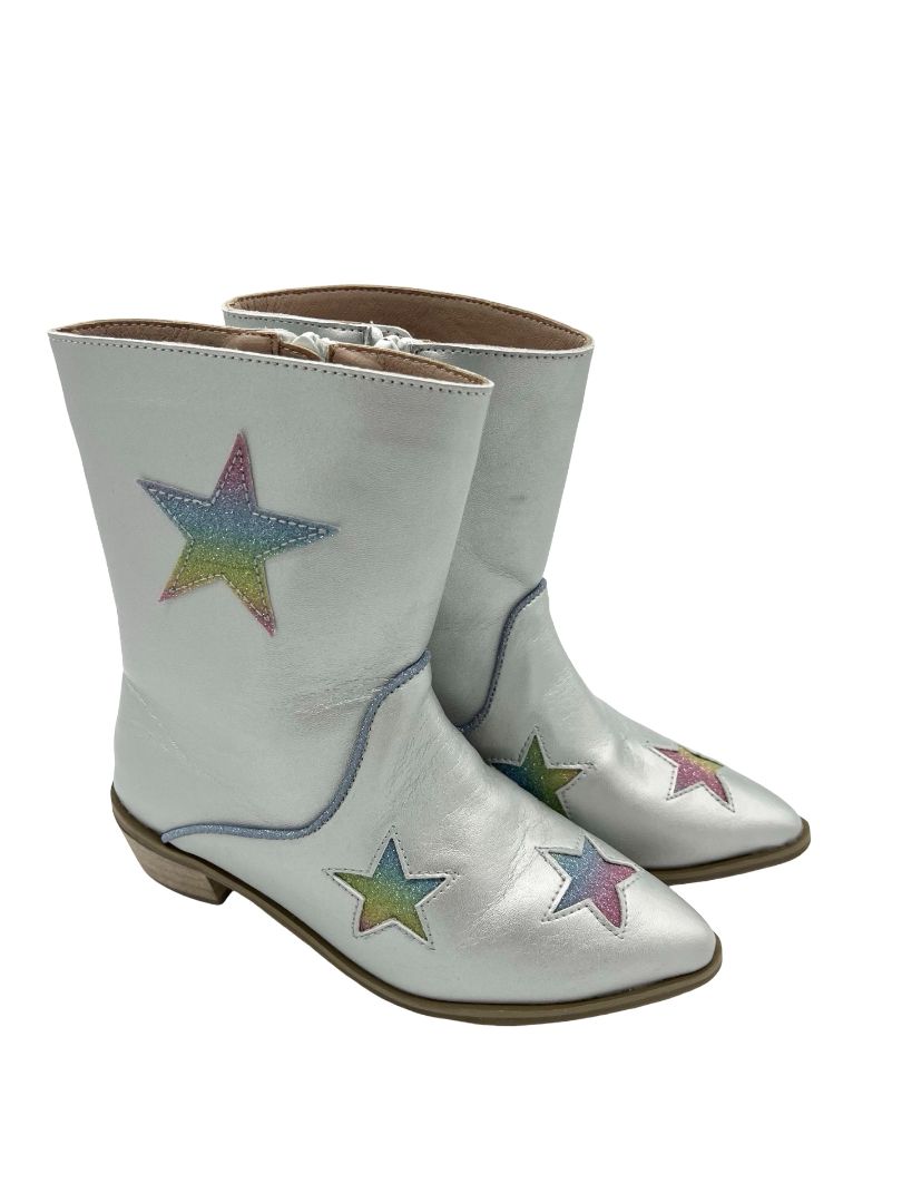 Lola & The Boys silver cowboy boots, euro 30 little kid
