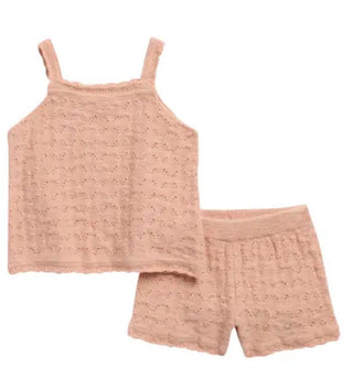 Quincy Mae Pointelle Knit Tank and Short Set in Melon Pink -  New With Tags, 3-6 months