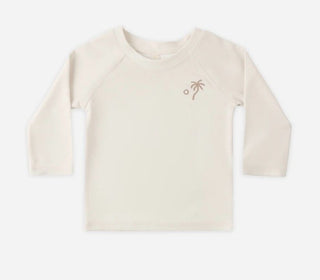 Quincy Mae Rashguard in Natural Colour with Palm Tree Graphic - New With Tags, 3-6 months