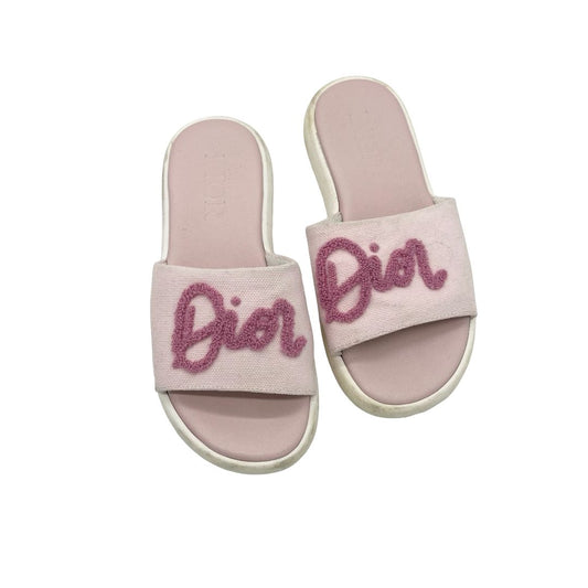 Dior pink fabric logo slides, euro 25 little kid