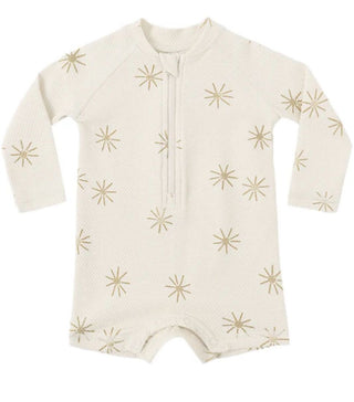 Quincy Mae Long Sleeve One Piece Rashguard with Sunburst Pattern - New With Tags, 3-6 month