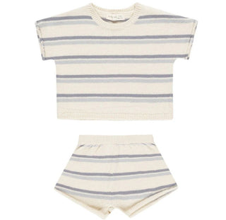 Quincy Mae Ocean Blue Stripe Relaxed Summer Knit Set - New With Tags, 3-6 months